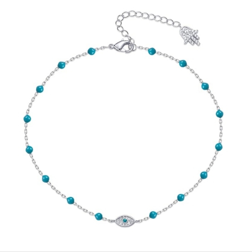 14K Gold Plated Charm Link Chain Eye Adjustable Anklet In White Gold